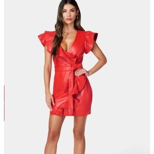 Bebe Elegant Red Ruffle Sleeve Dress